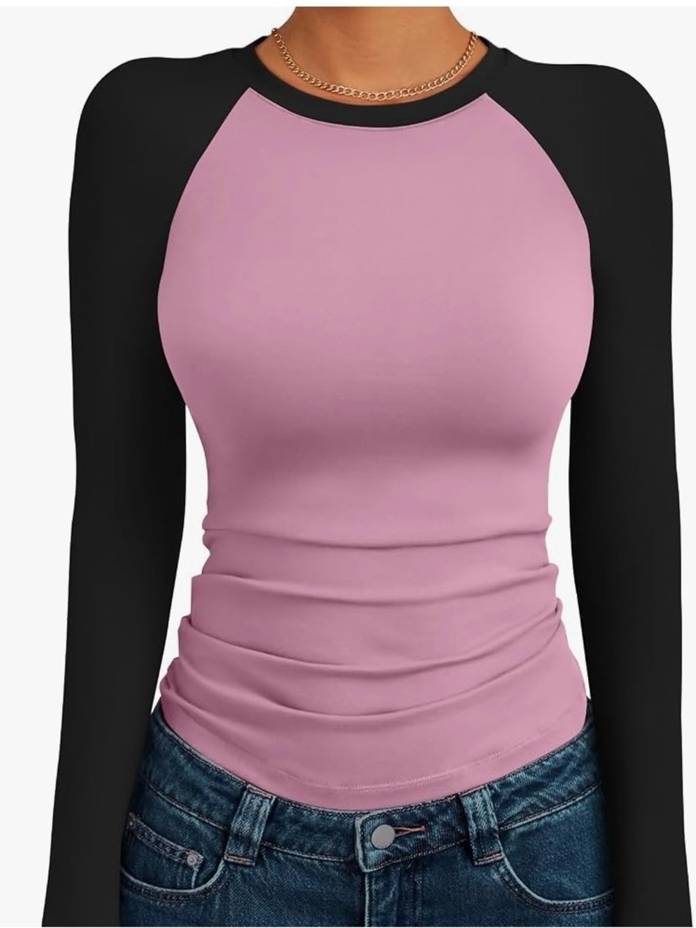 Women’s Pink and Black Raglan Long Sleeve Top